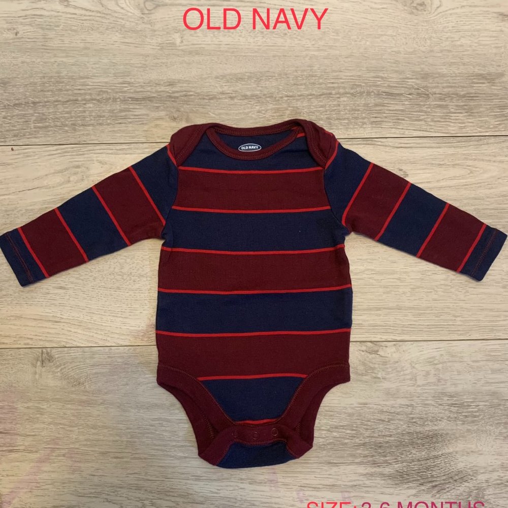OLD NAVY STRIPPED BABY ONE PIECE SUIT SIZE 3-6 RED COLOURED